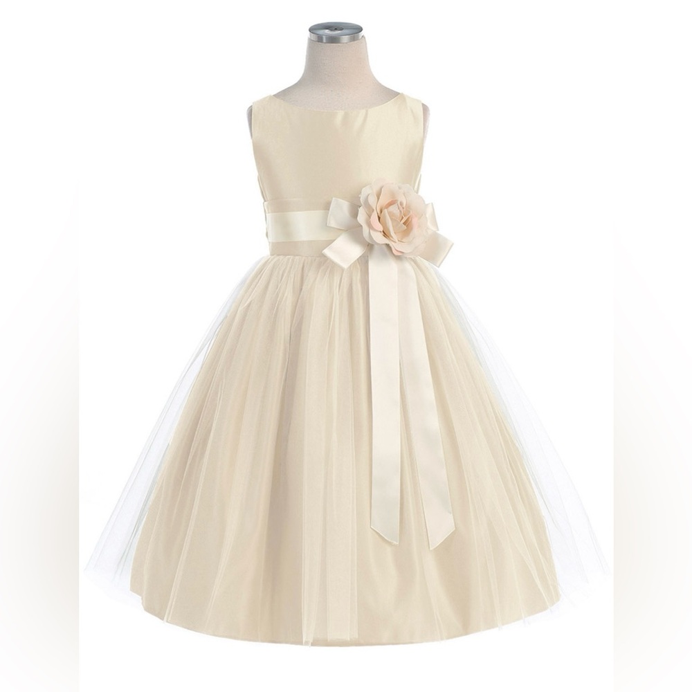 Champagne Vintage Satin Tulle Girls Dress by Sweet Kids Size 10
